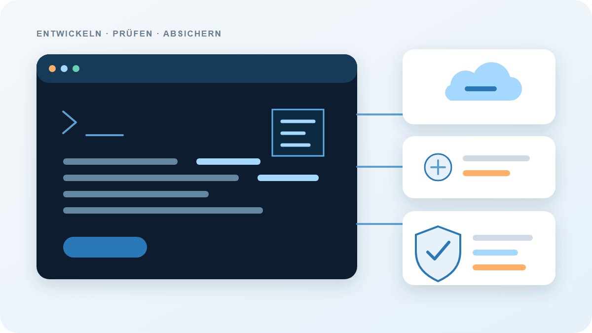 Illustration von Terminal, Cloud, Code-Prüfung und Sicherheitsschild